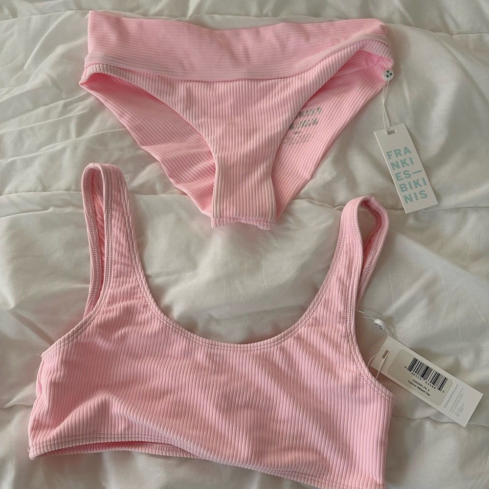 Frankies Bikinis Pink Ribbed Bikini Set